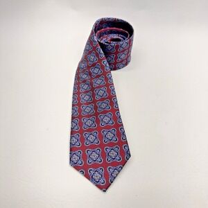 Jos‎ A Bank Maroon Blue Medallion Corpcore Self-Tipped Silk Tie NWT
